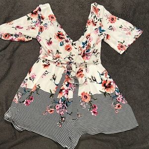 Floral/Striped Romper with sleeves